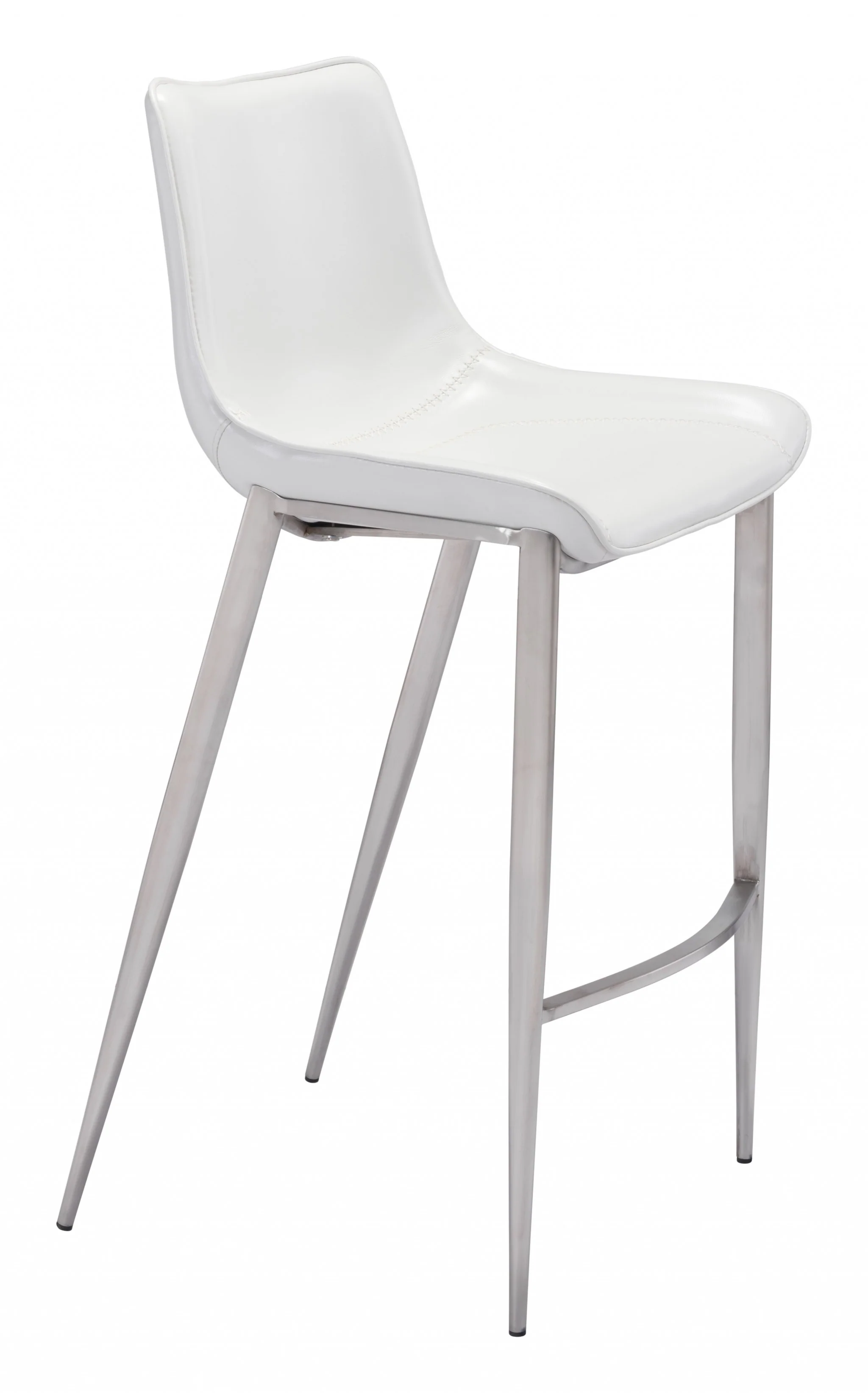 Set Of Two 43" White And Silver Steel Low Back Bar Height Chairs With Footrest By Homeroots - Image 2