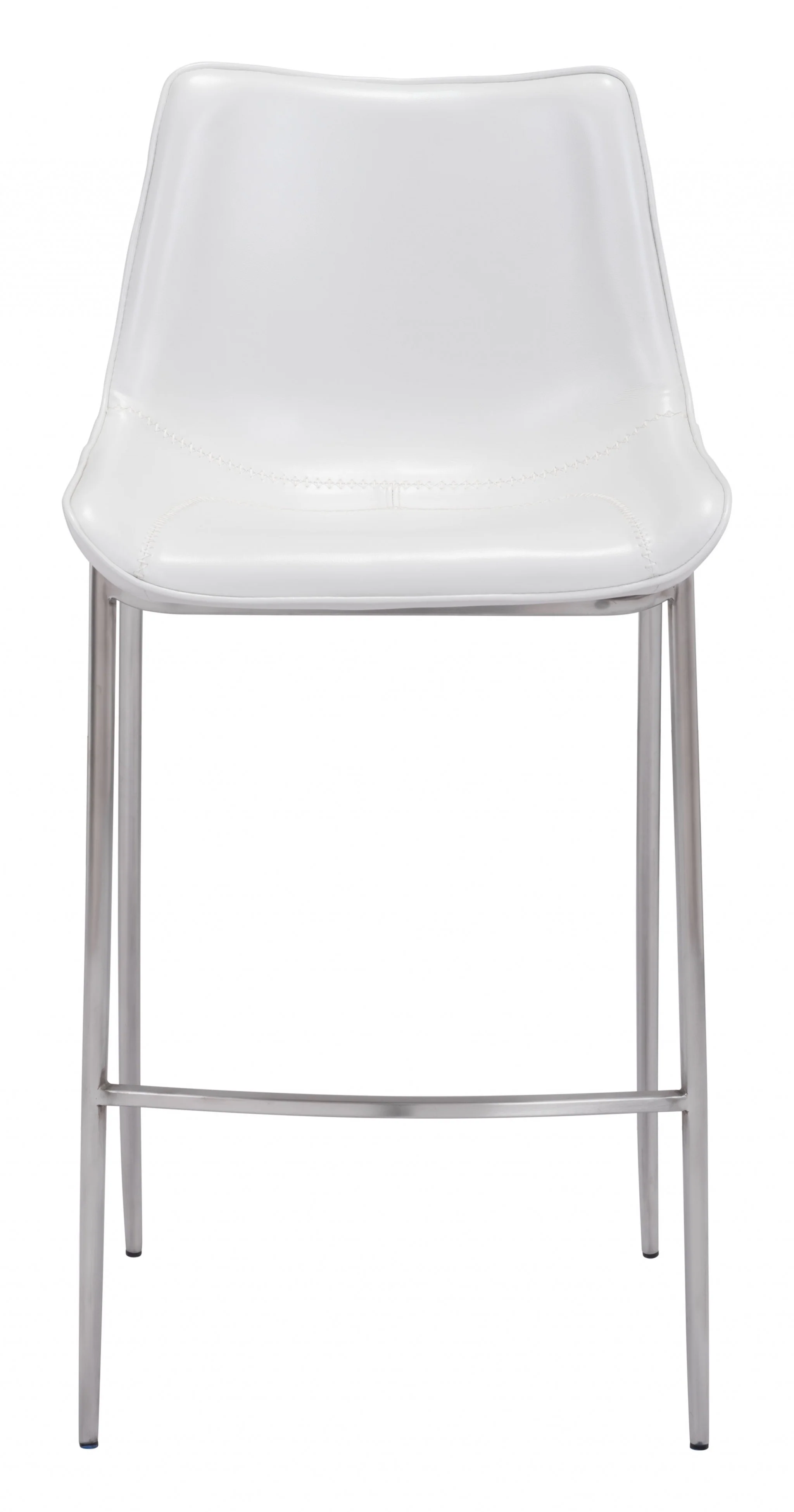 Set Of Two 43" White And Silver Steel Low Back Bar Height Chairs With Footrest By Homeroots - Image 4