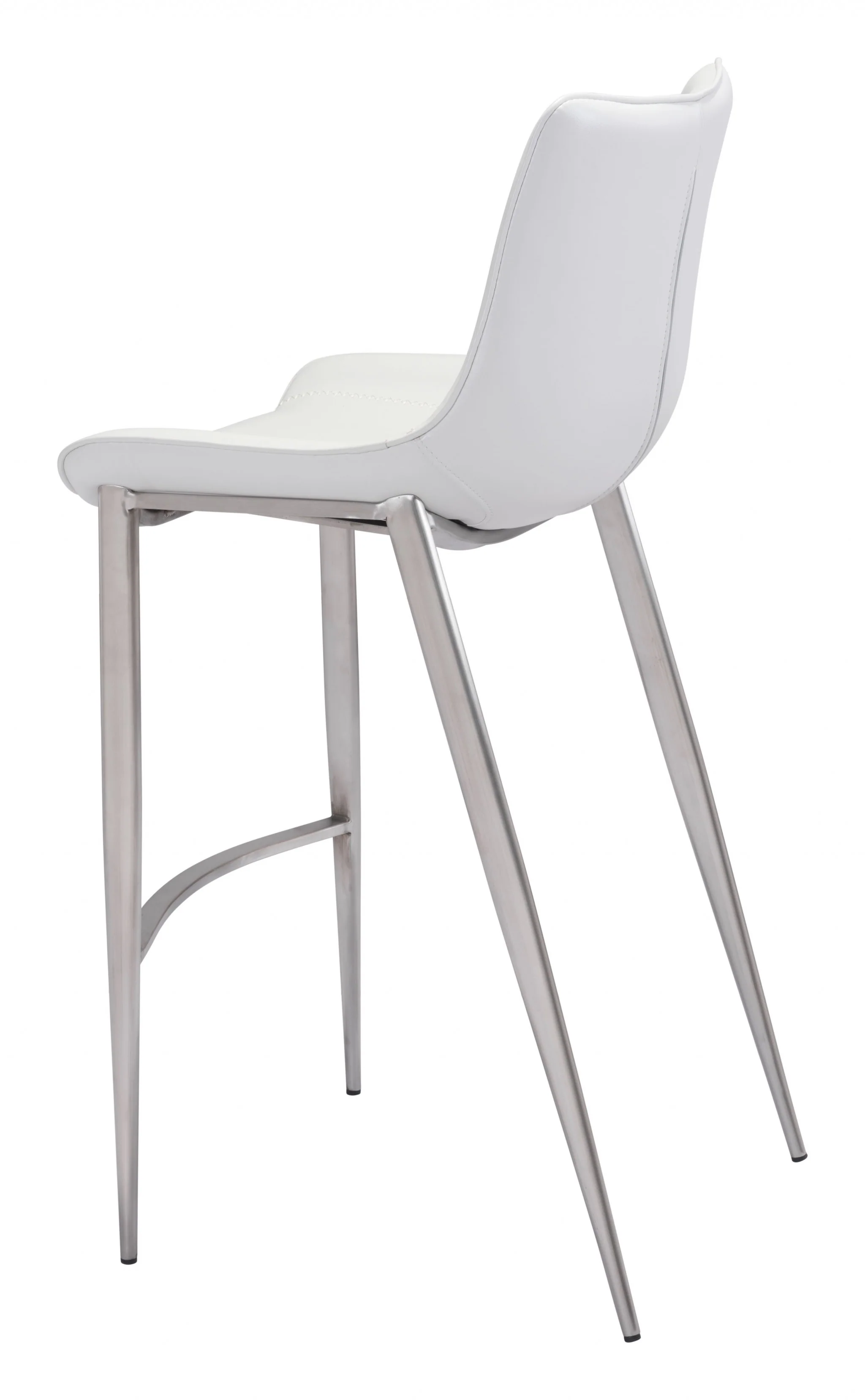 Set Of Two 43" White And Silver Steel Low Back Bar Height Chairs With Footrest By Homeroots - Image 6