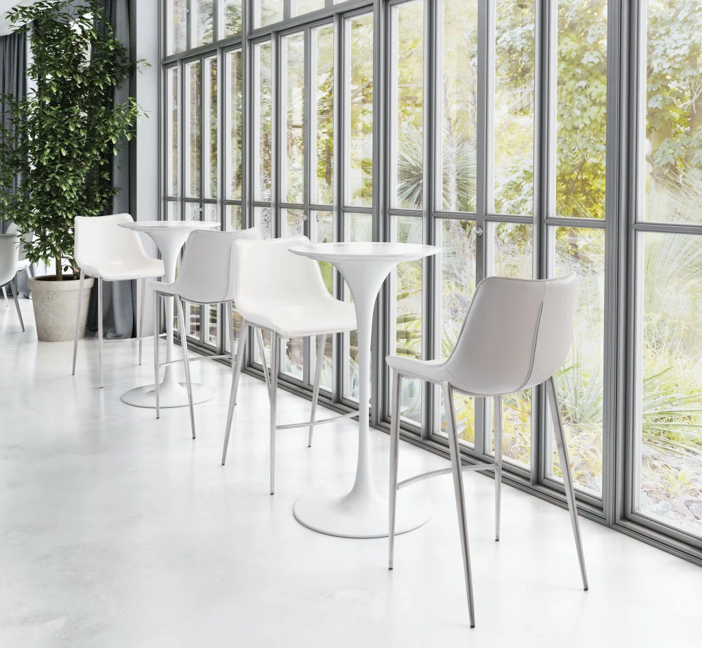 Set Of Two 43" White And Silver Steel Low Back Bar Height Chairs With Footrest By Homeroots - Image 9