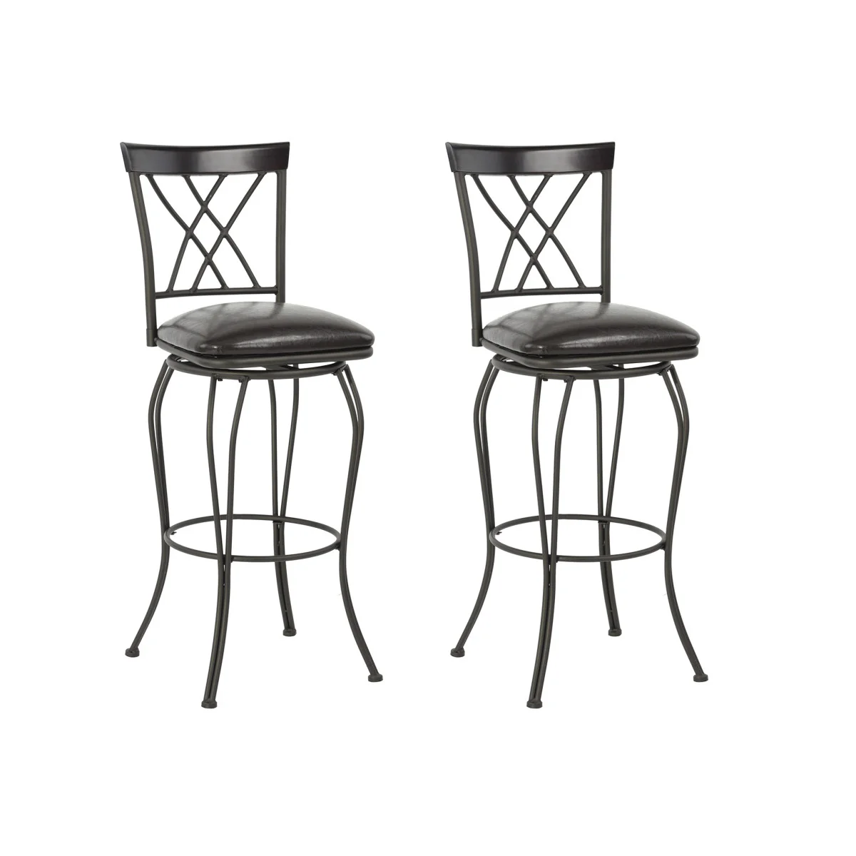 Set Of Two 44" Black Faux Leather Cross Back Bar Height Bar Chairs By Homeroots - Image 2