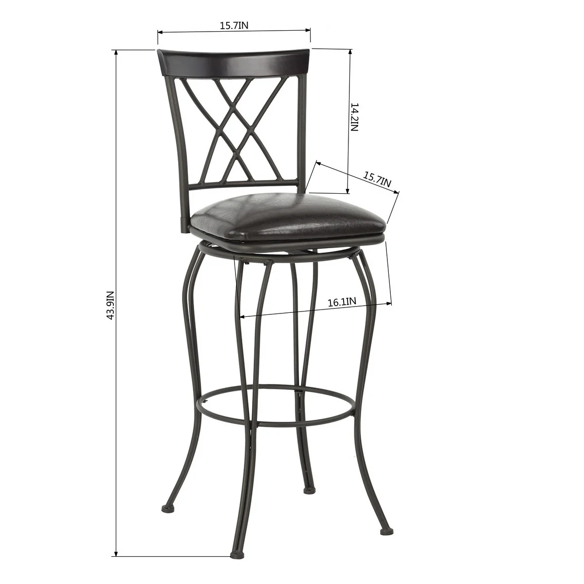 Set Of Two 44" Black Faux Leather Cross Back Bar Height Bar Chairs By Homeroots - Image 3