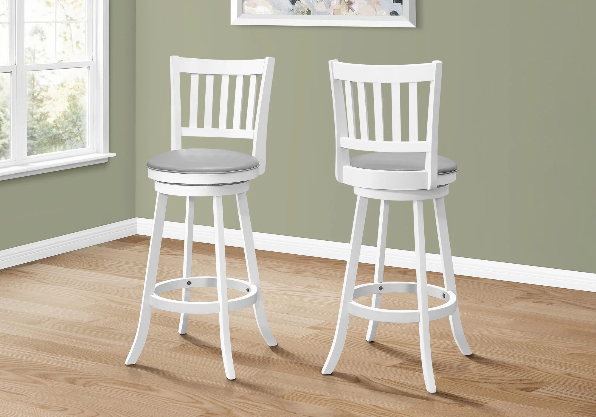 Set Of Two 44" Grey White Bar Height Swivel Full Back Bar Chairs By Homeroots - Image 2