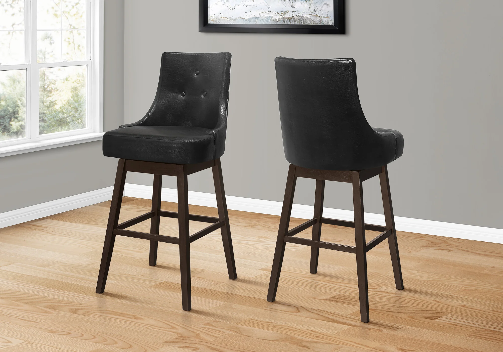 Set Of Two 46" Black Bar Height Swivel Full Back Bar Chairs By Homeroots - Image 2