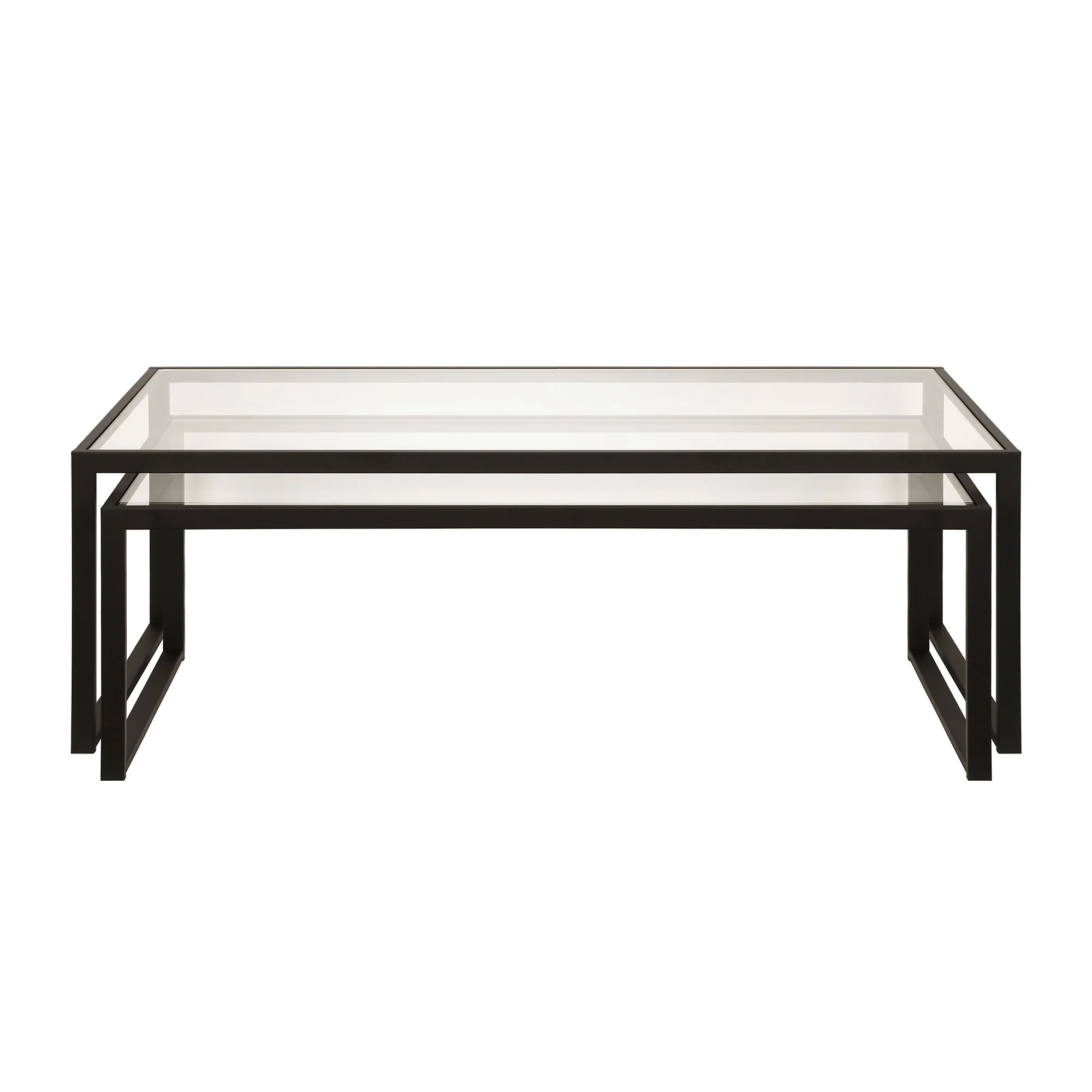 Set Of Two 46" Black Glass Rectangular Nested Coffee Tables By Homeroots - Image 2