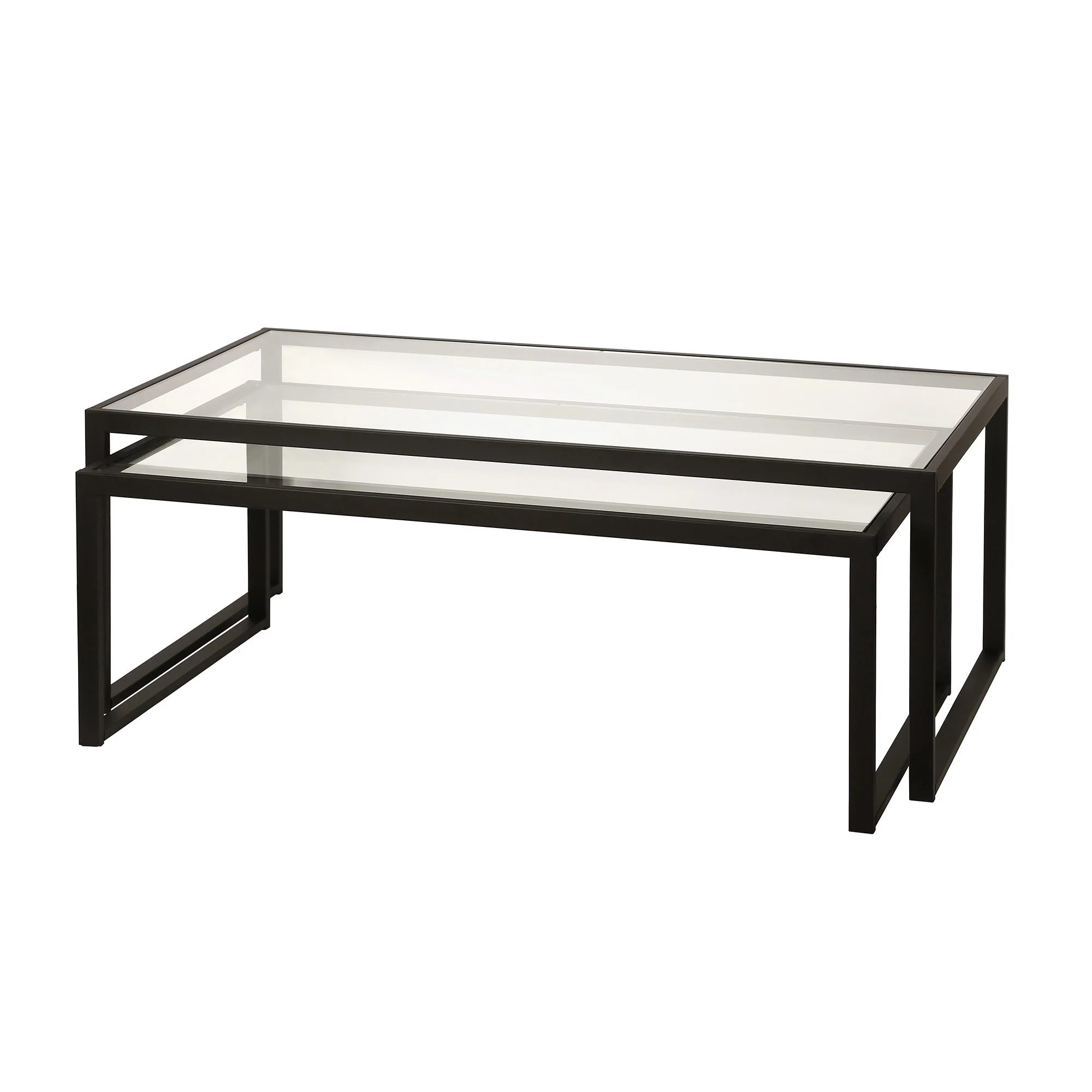 Set Of Two 46" Black Glass Rectangular Nested Coffee Tables By Homeroots - Image 3