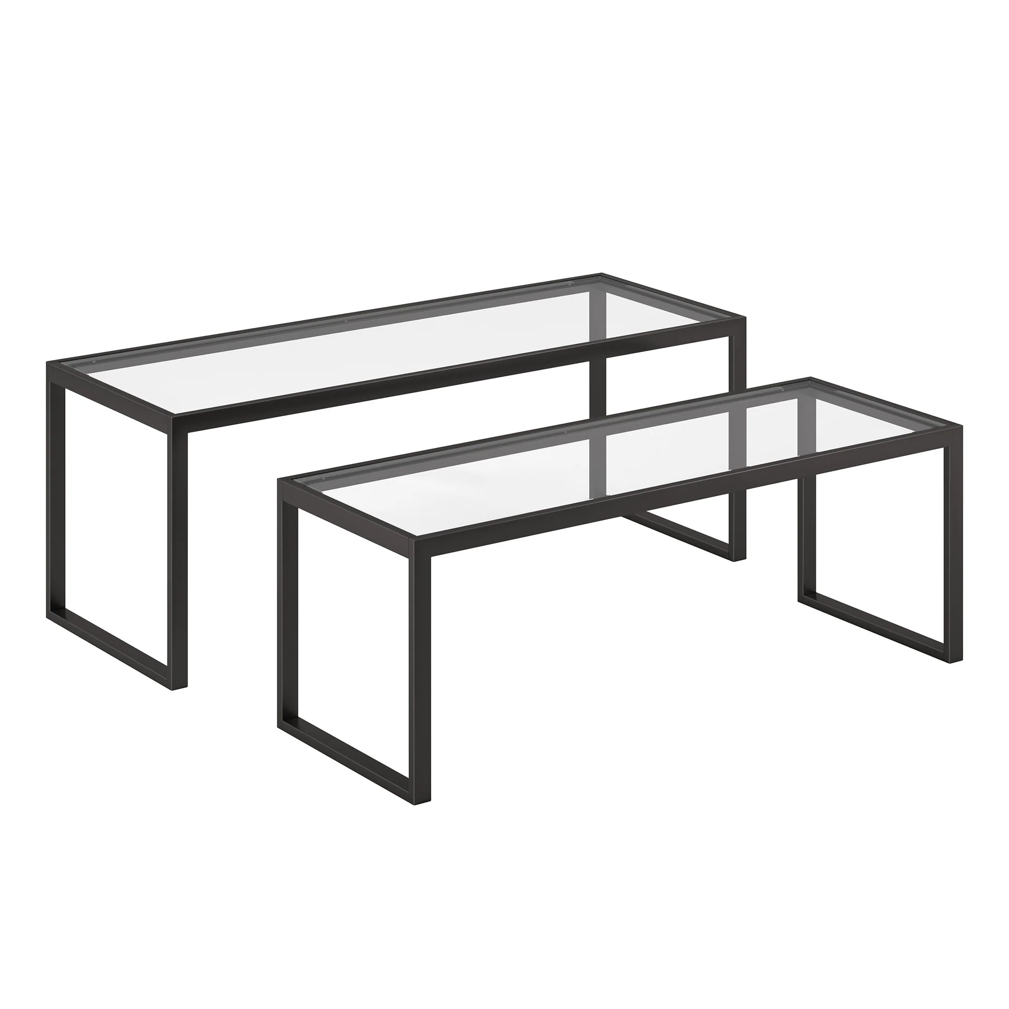 Set Of Two 46" Black Glass Rectangular Nested Coffee Tables By Homeroots - Image 4