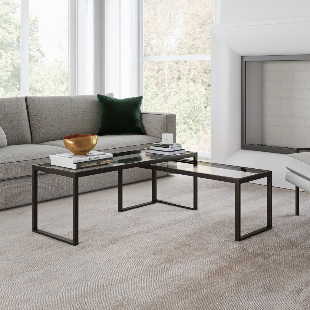 Set Of Two 46" Black Glass Rectangular Nested Coffee Tables By Homeroots - Image 8