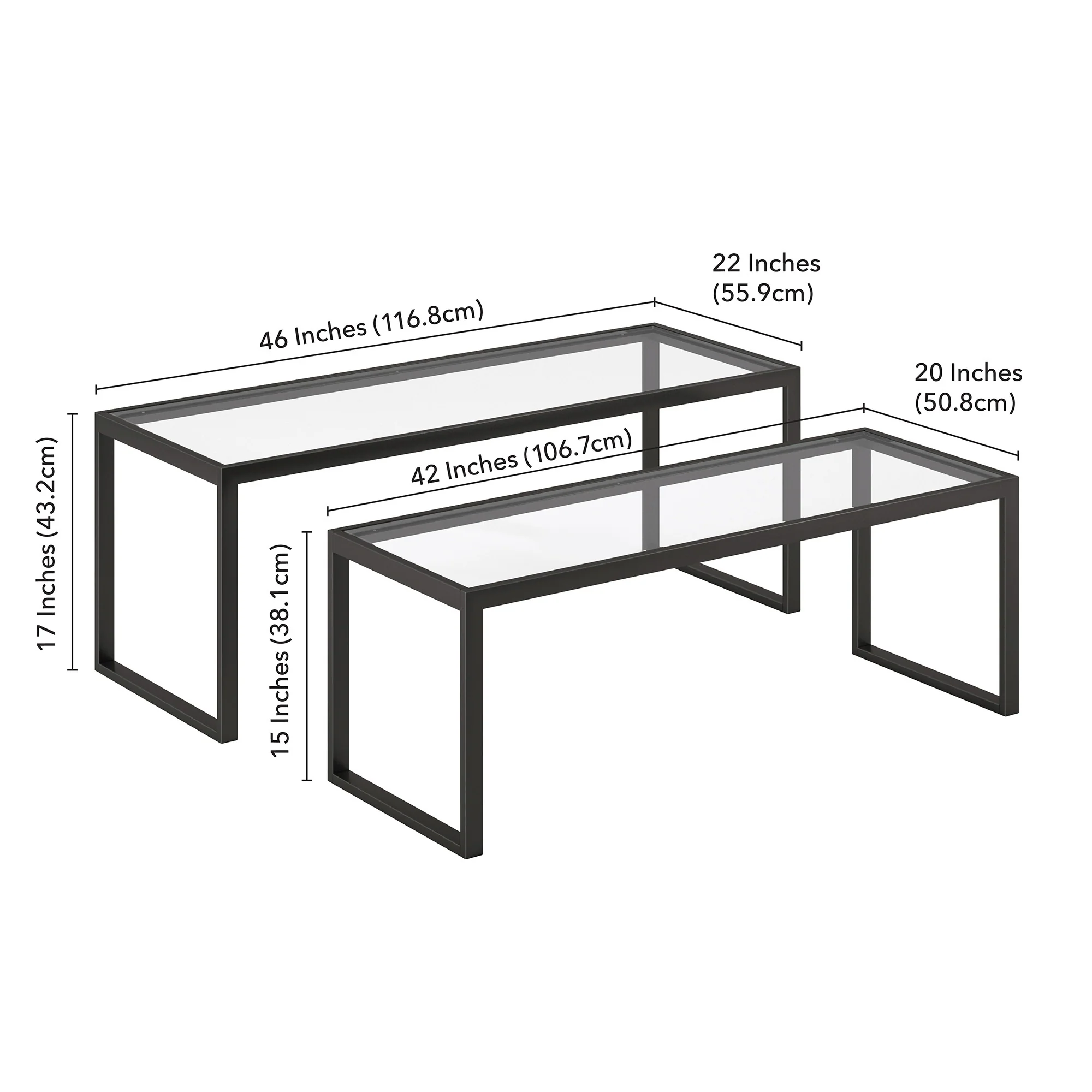 Set Of Two 46" Black Glass Rectangular Nested Coffee Tables By Homeroots - Image 9