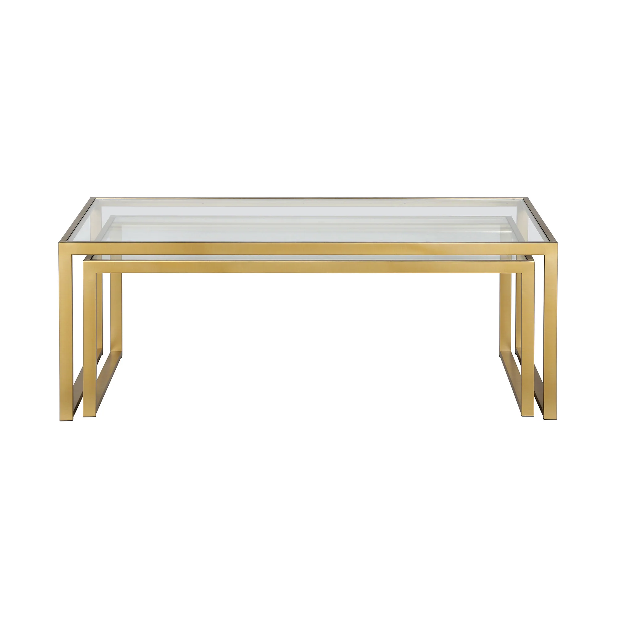 Set Of Two 46" Gold Glass Rectangular Nested Coffee Tables By Homeroots - Image 2