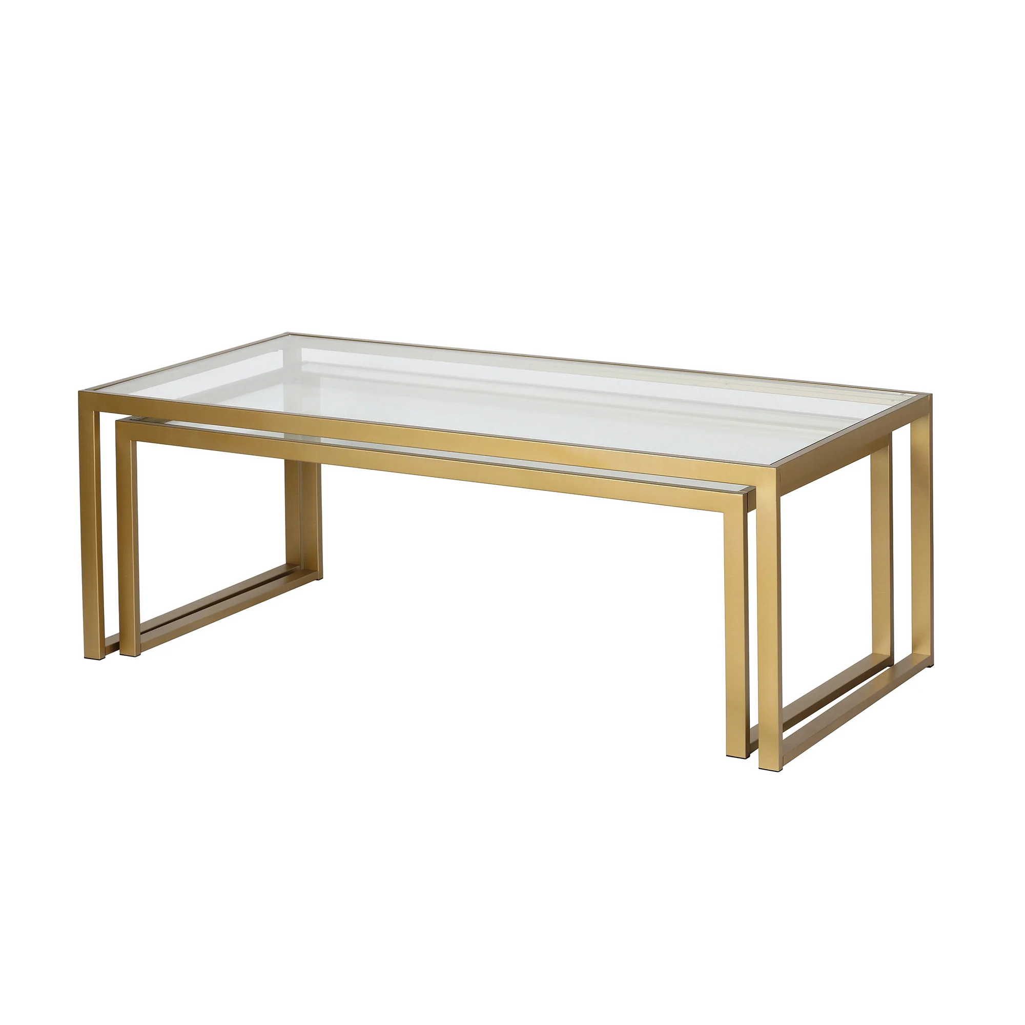 Set Of Two 46" Gold Glass Rectangular Nested Coffee Tables By Homeroots - Image 3