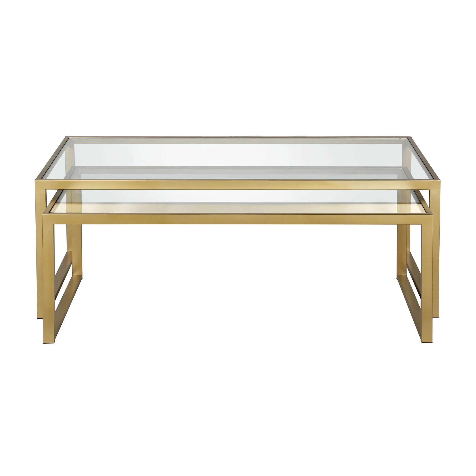 Set Of Two 46" Gold Glass Rectangular Nested Coffee Tables By Homeroots - Image 4