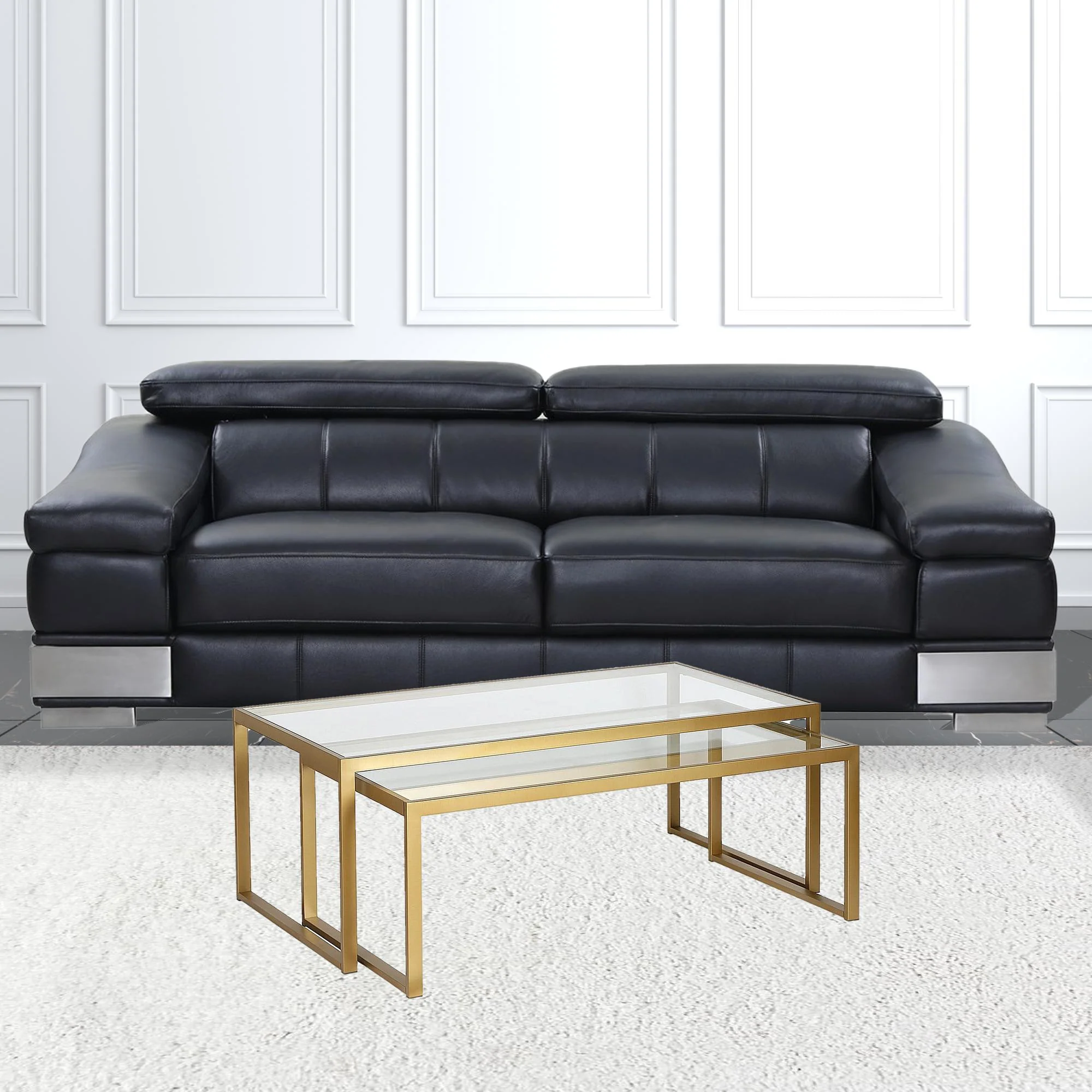 Set Of Two 46" Gold Glass Rectangular Nested Coffee Tables By Homeroots - Image 5