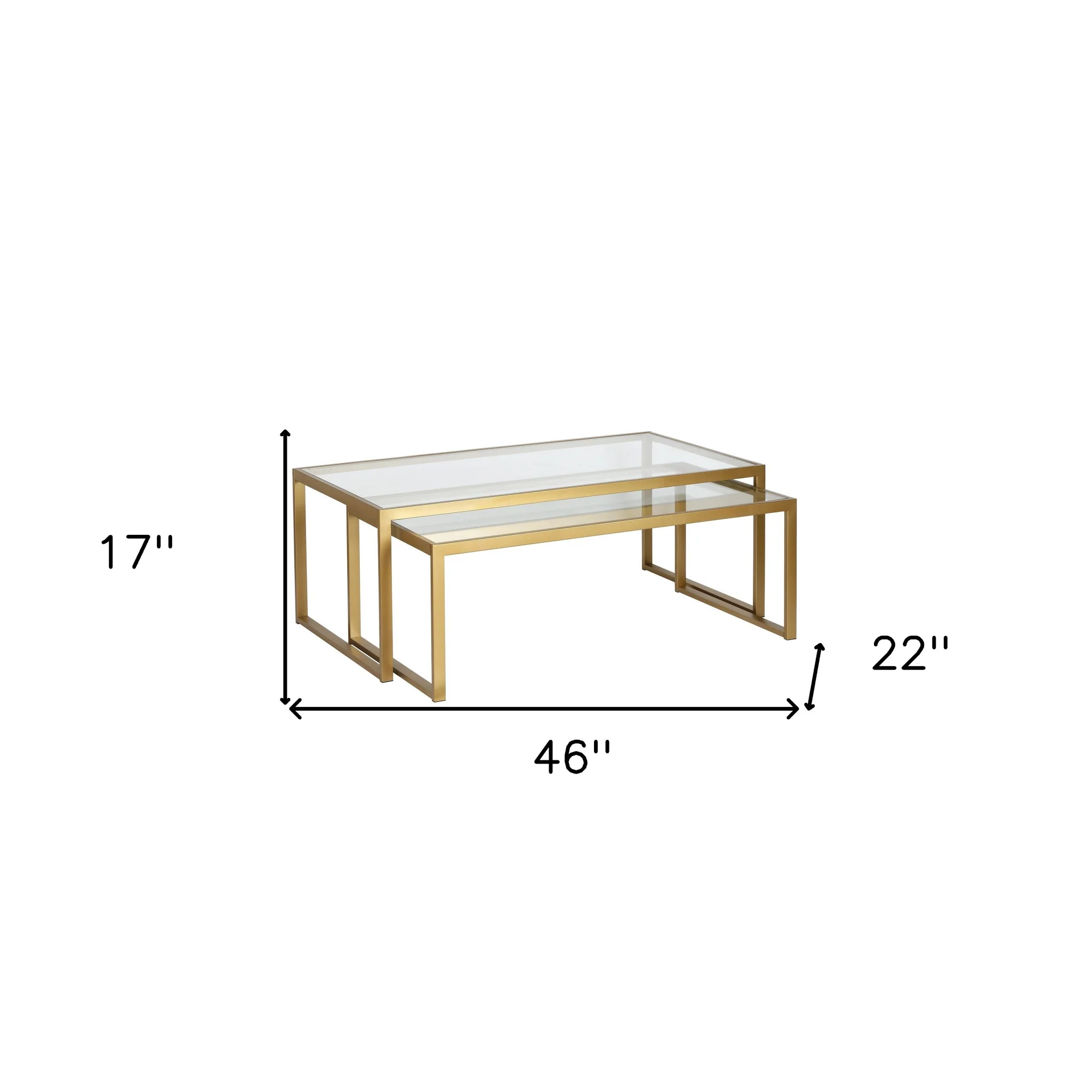 Set Of Two 46" Gold Glass Rectangular Nested Coffee Tables By Homeroots - Image 9