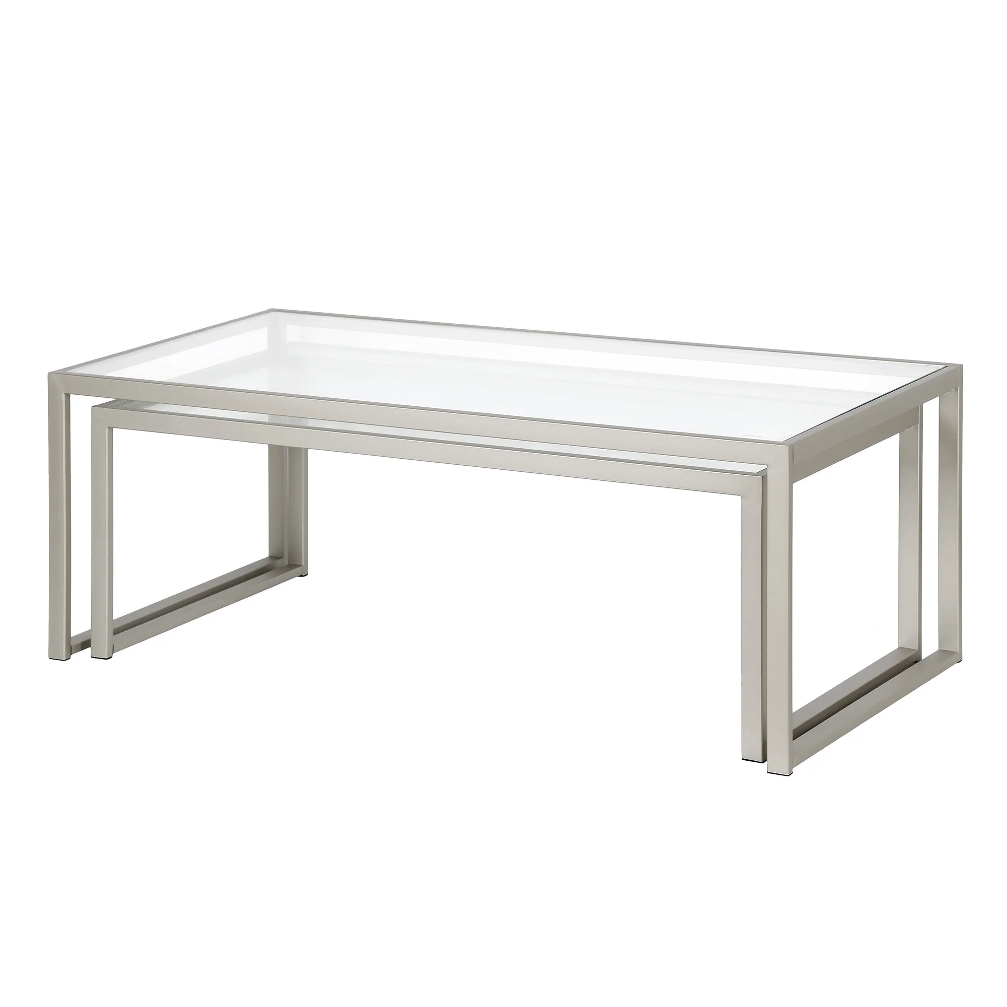 Set Of Two 46" Silver Glass Rectangular Nested Coffee Tables By Homeroots - Image 2