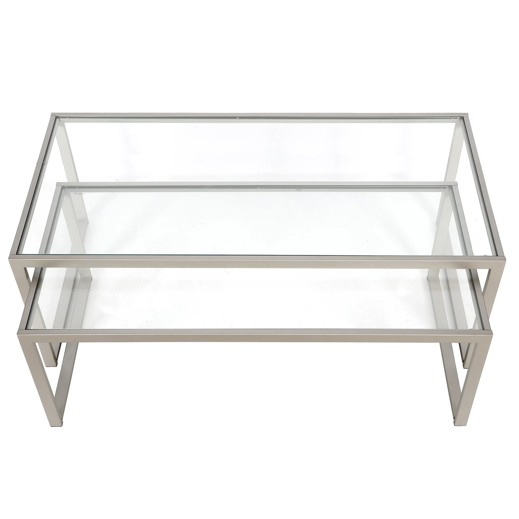 Set Of Two 46" Silver Glass Rectangular Nested Coffee Tables By Homeroots - Image 3