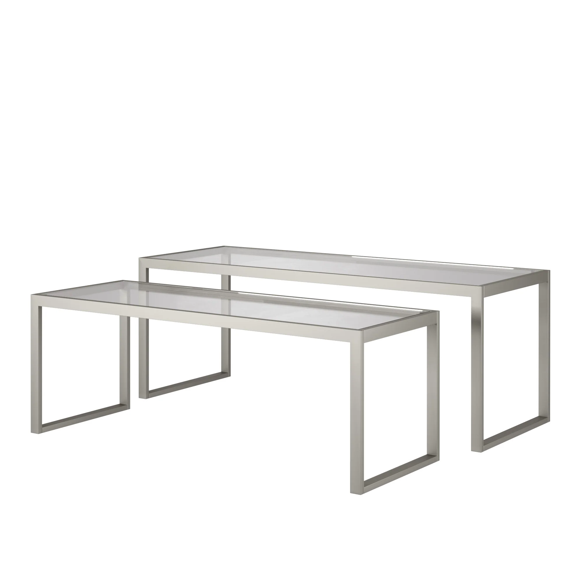 Set Of Two 46" Silver Glass Rectangular Nested Coffee Tables By Homeroots - Image 5
