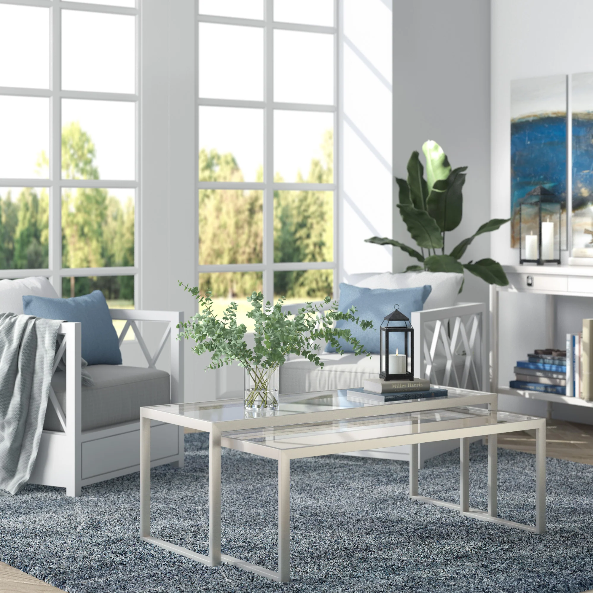 Set Of Two 46" Silver Glass Rectangular Nested Coffee Tables By Homeroots - Image 7