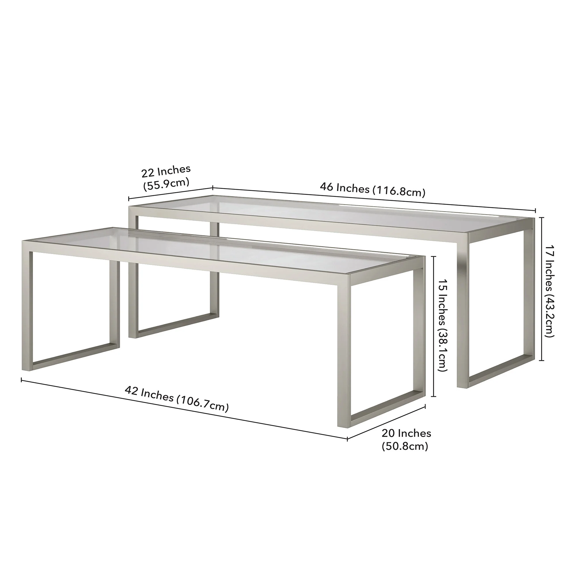 Set Of Two 46" Silver Glass Rectangular Nested Coffee Tables By Homeroots - Image 8
