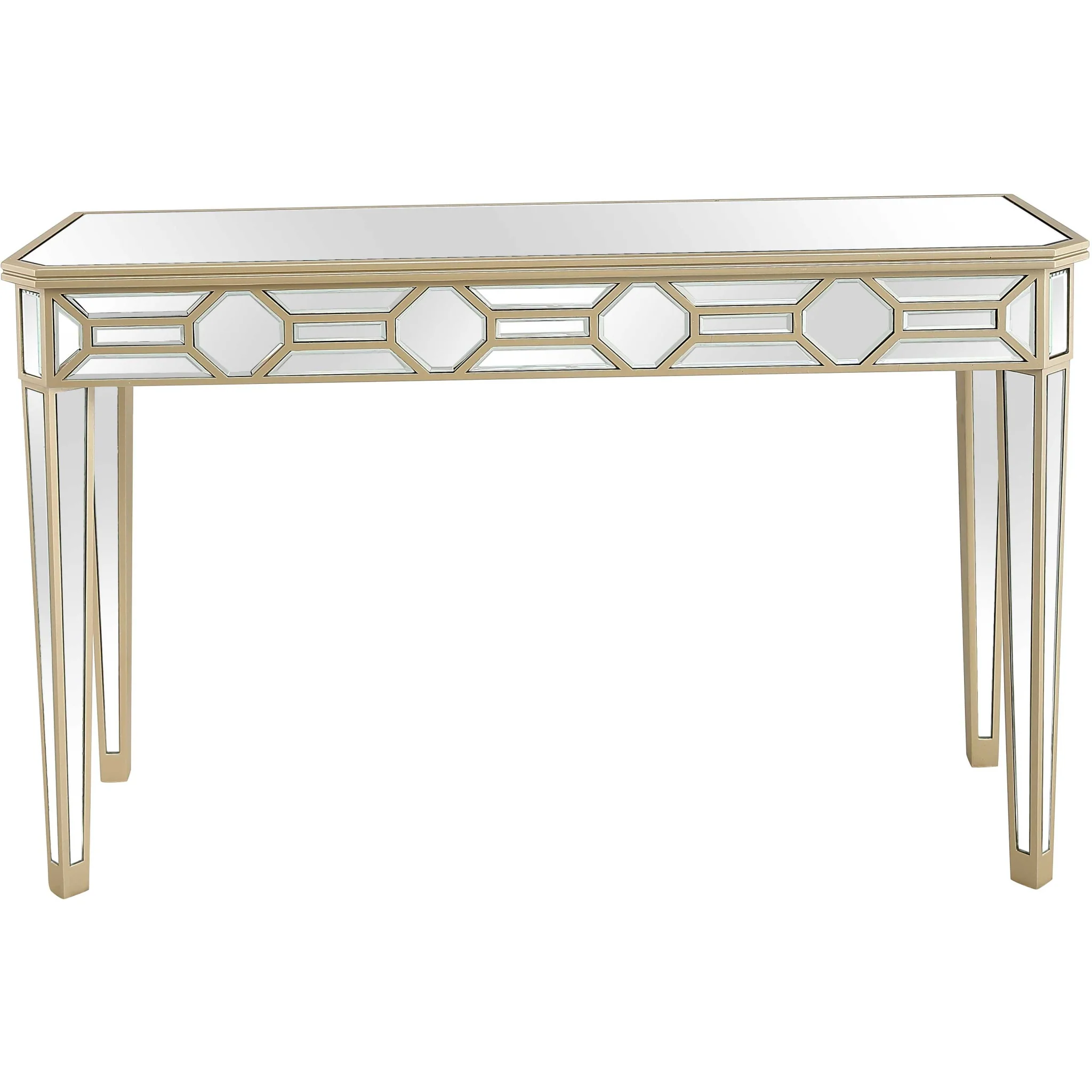 Set of Two 47" Silver and Champagne Mirrored Glass Console Table and Mirror By Homeroots - Image 3