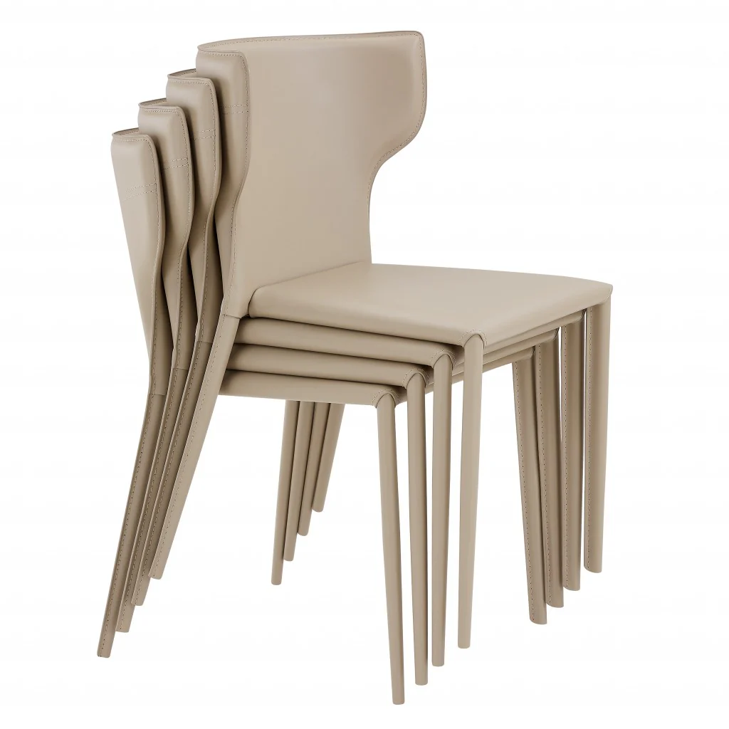 Set Of Two All-Faux Faux Leather Beige Stacking Chairs By Homeroots - Image 6