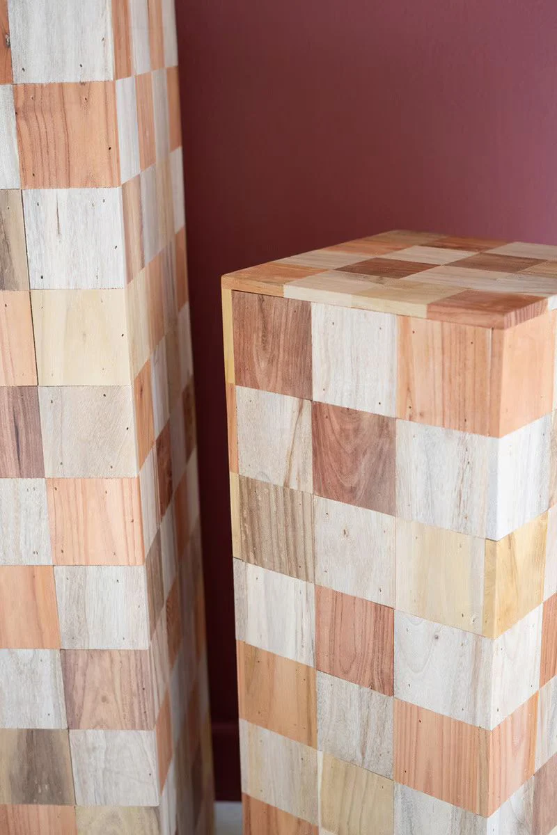 Set Of Two Assorted Wood Block Pedestals By Kalalou - Image 2