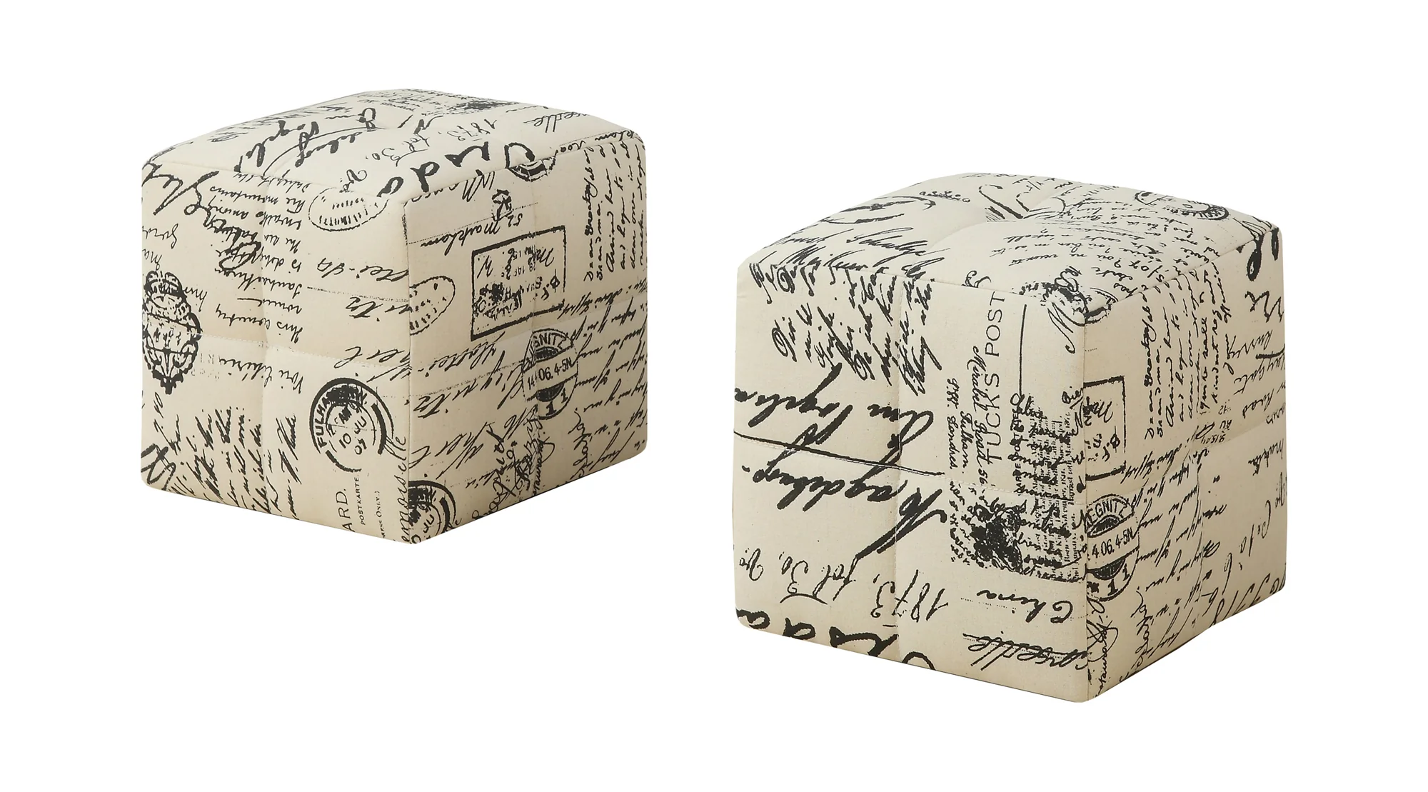 Set of Two Beige And Black Faux Leather Cube Ottoman By Homeroots - Image 3
