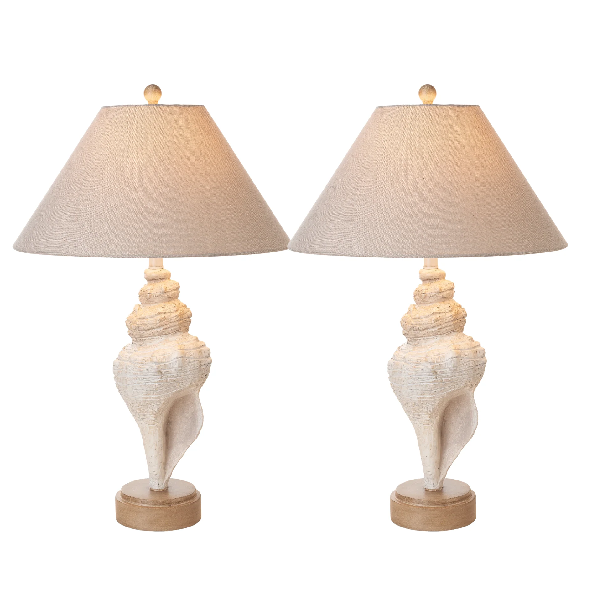 Set of Two Beige and Brown Novelty Table Lamp Coastal With Tan Empire Shade By Homeroots - Image 5