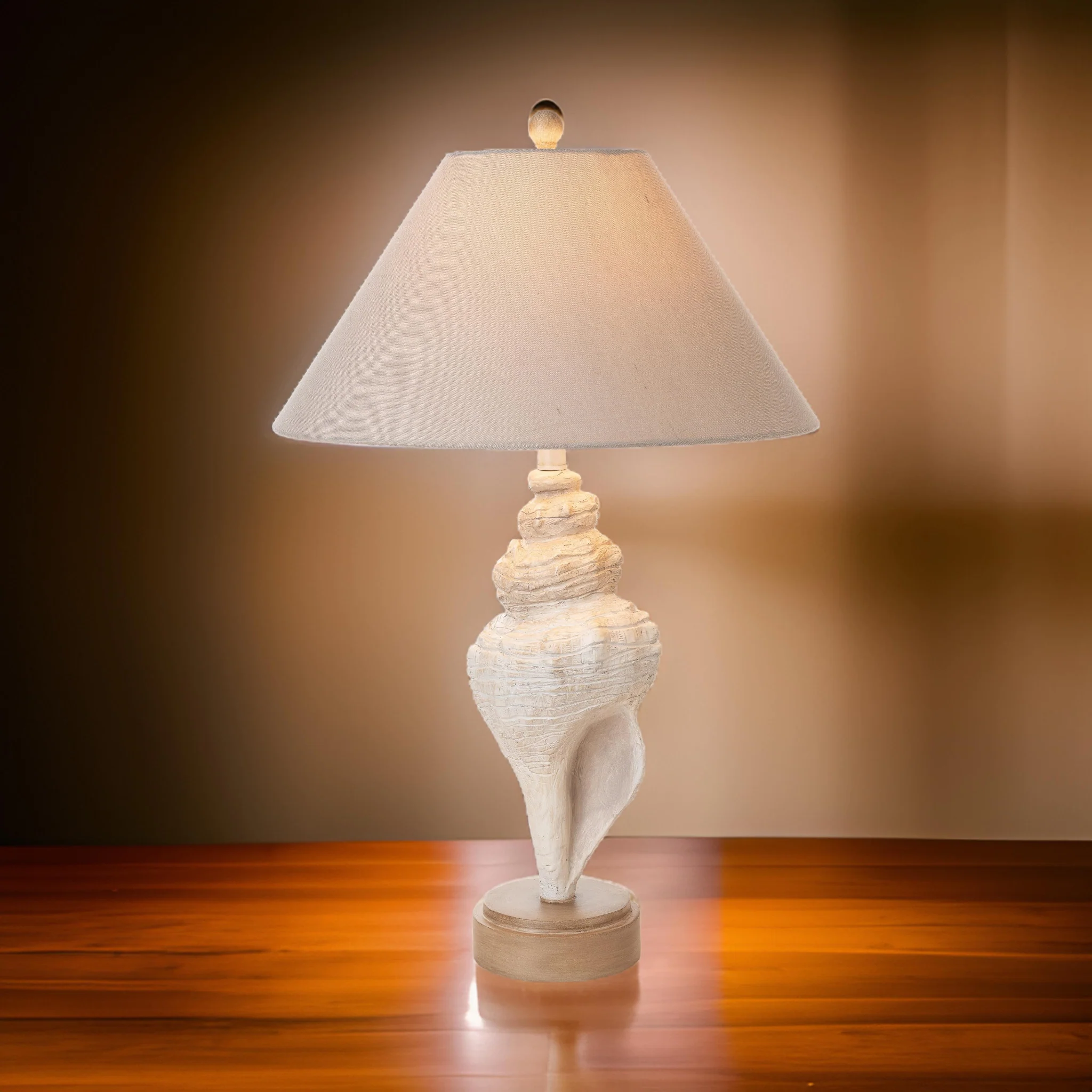 Set of Two Beige and Brown Novelty Table Lamp Coastal With Tan Empire Shade By Homeroots - Image 6