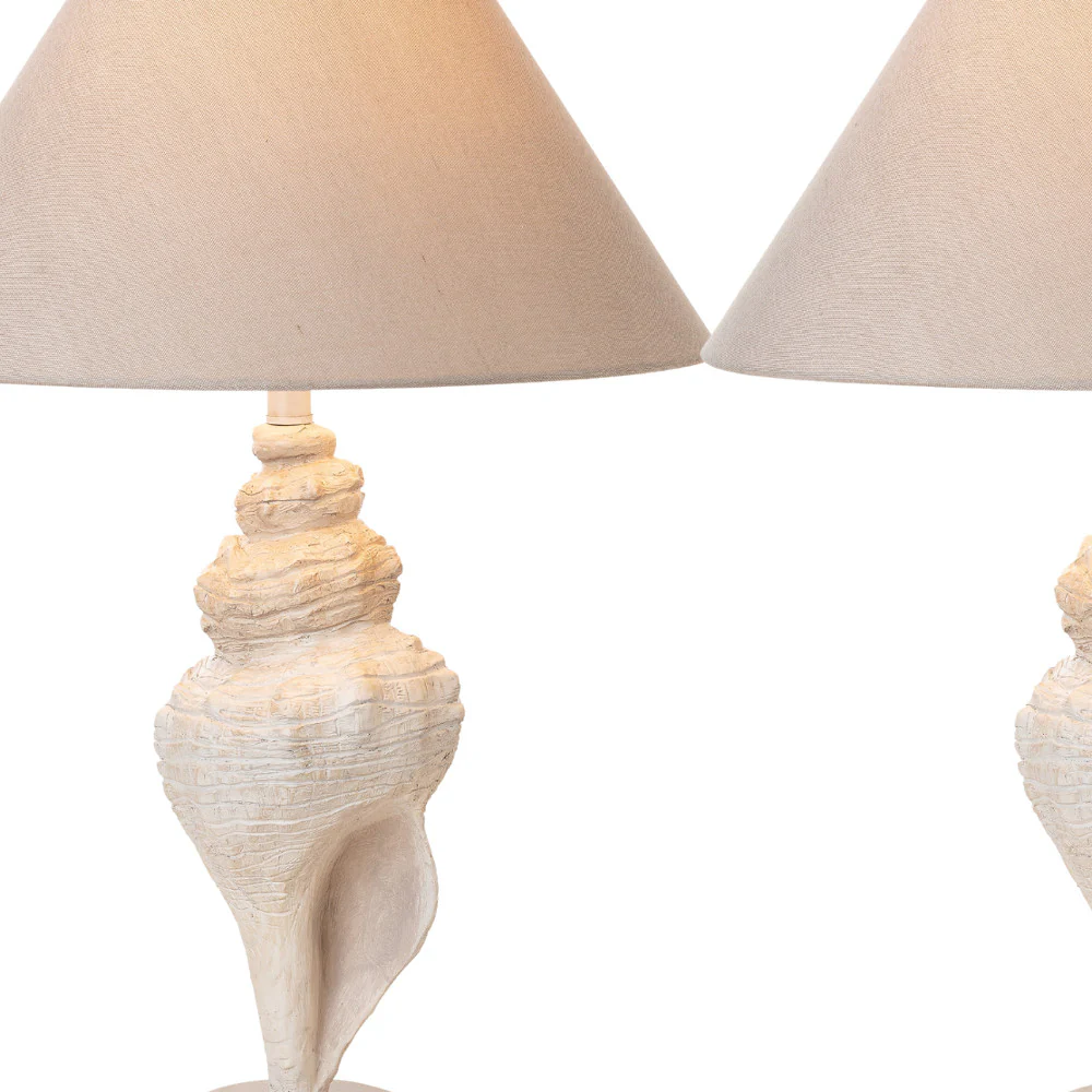 Set of Two Beige and Brown Novelty Table Lamp Coastal With Tan Empire Shade By Homeroots - Image 7