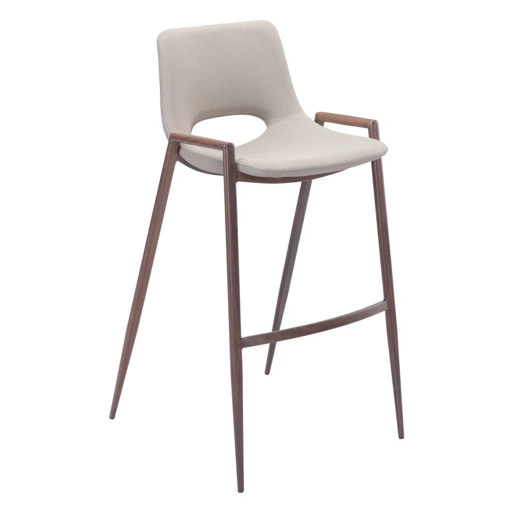 Set of Two Beige And Brown Steel Low Back Bar Height Bar Chairs By Homeroots - Image 2