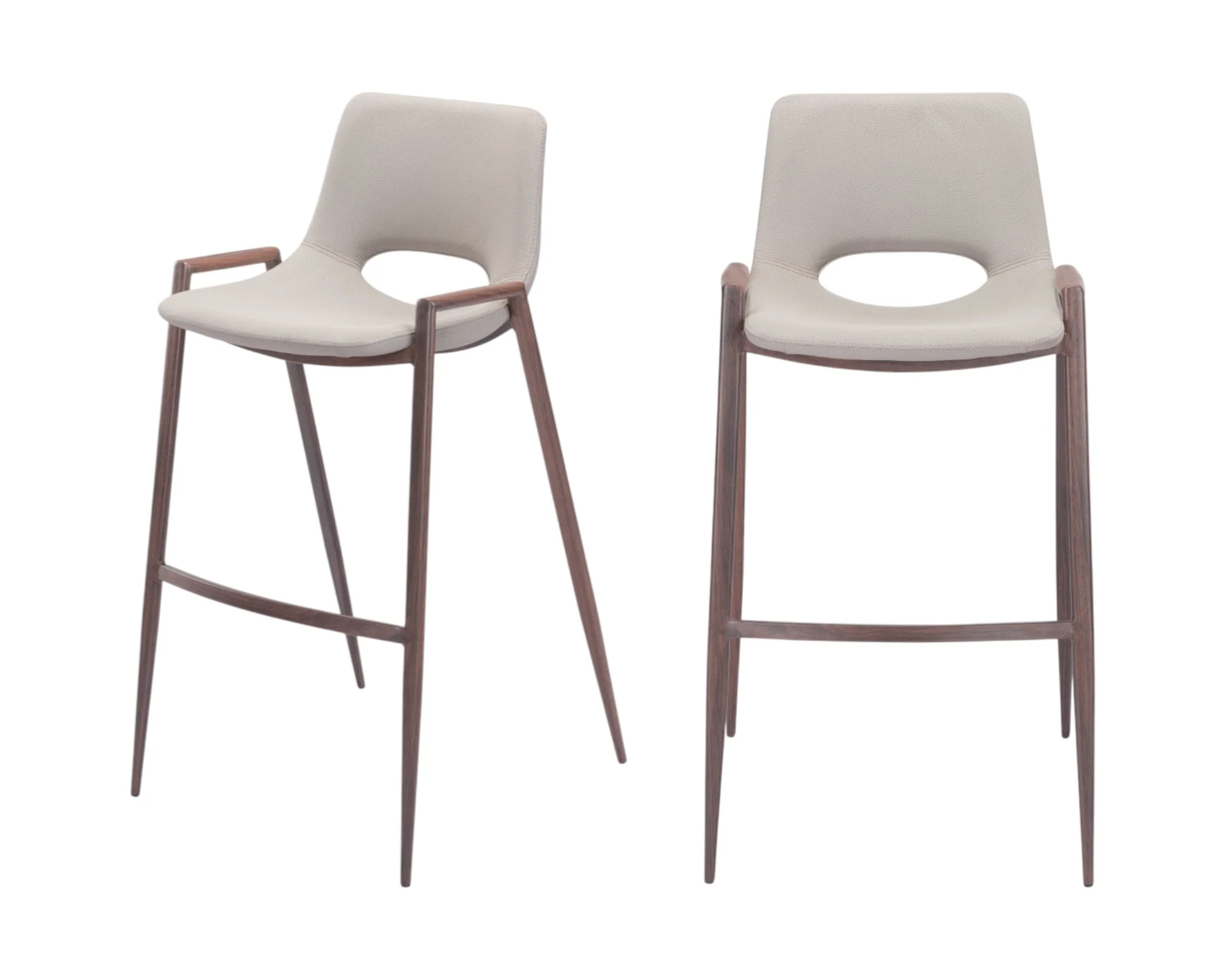 Set of Two Beige And Brown Steel Low Back Bar Height Bar Chairs By Homeroots - Image 4