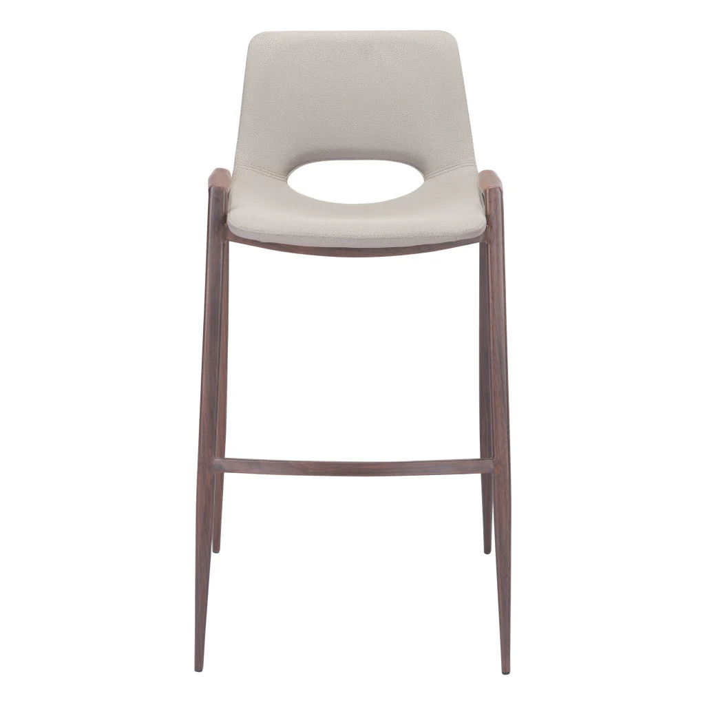 Set of Two Beige And Brown Steel Low Back Bar Height Bar Chairs By Homeroots - Image 8