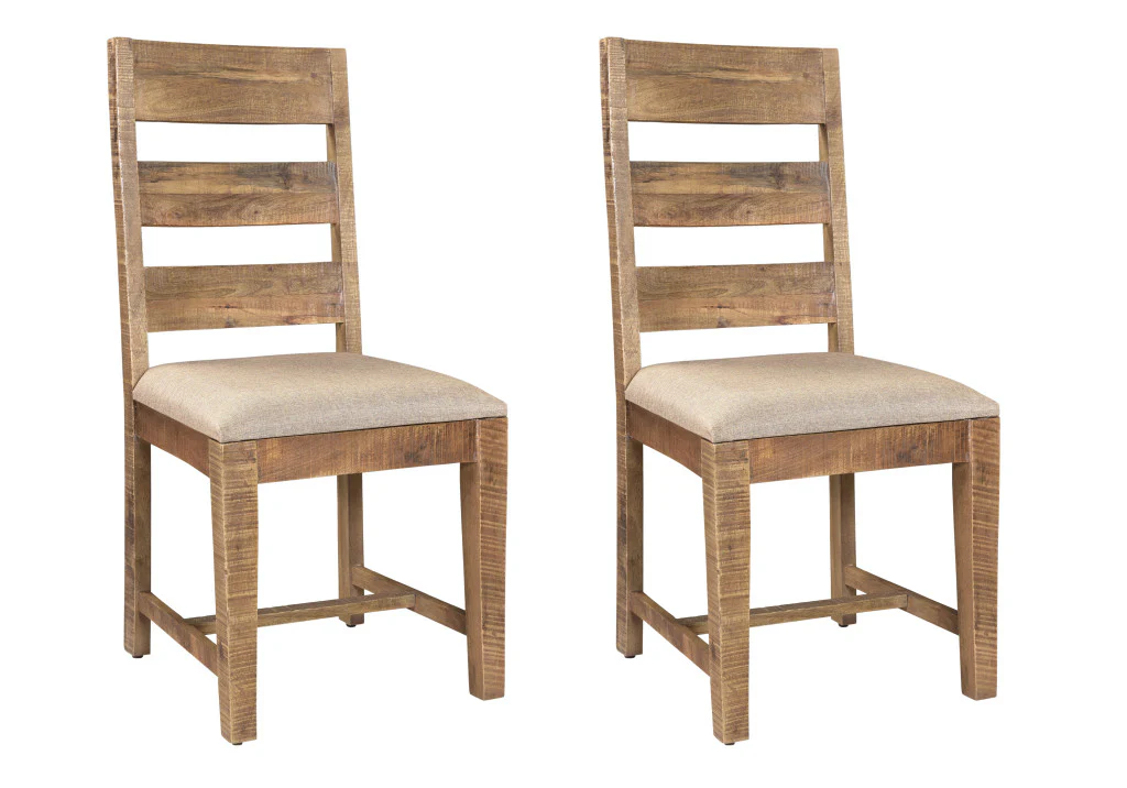 Set of Two Beige And Brown Upholstered Fabric Ladder Back Dining Side Chairs By Homeroots - Image 7