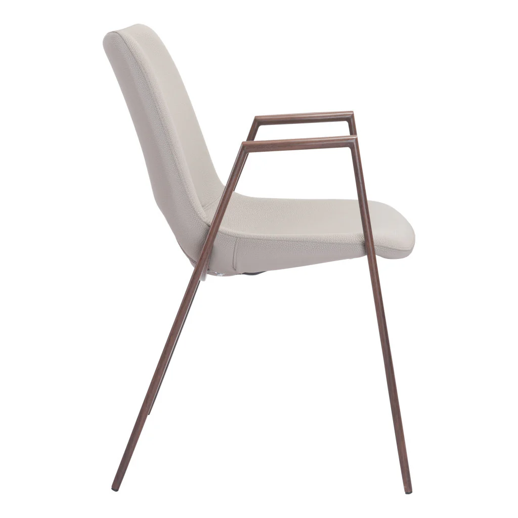 Set of Two Beige And Brown Upholstered Faux Leather Dining Arm Chairs By Homeroots - Image 2