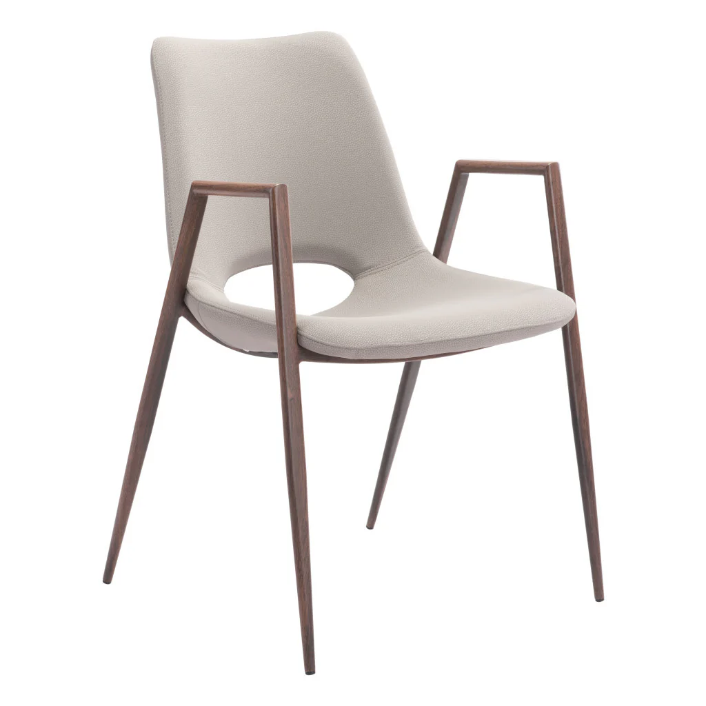 Set of Two Beige And Brown Upholstered Faux Leather Dining Arm Chairs By Homeroots - Image 4
