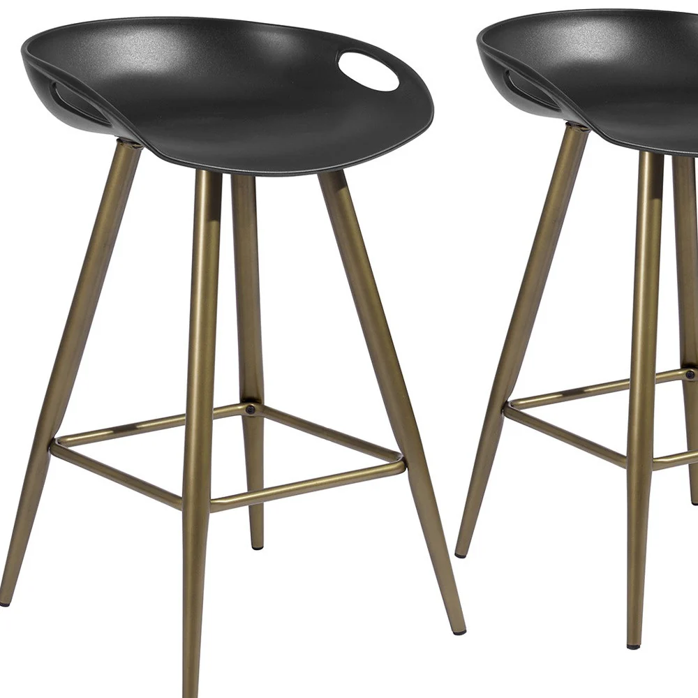 Set of Two Black And Bronze Steel Backless Counter Height Bar Chairs By Homeroots - Image 4