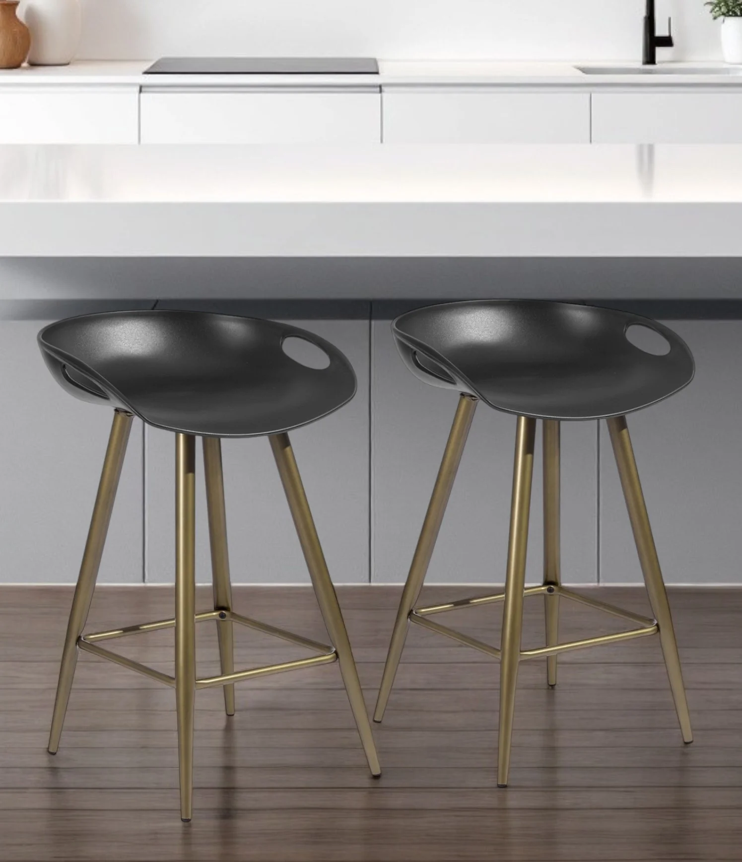 Set of Two Black And Bronze Steel Backless Counter Height Bar Chairs By Homeroots - Image 7
