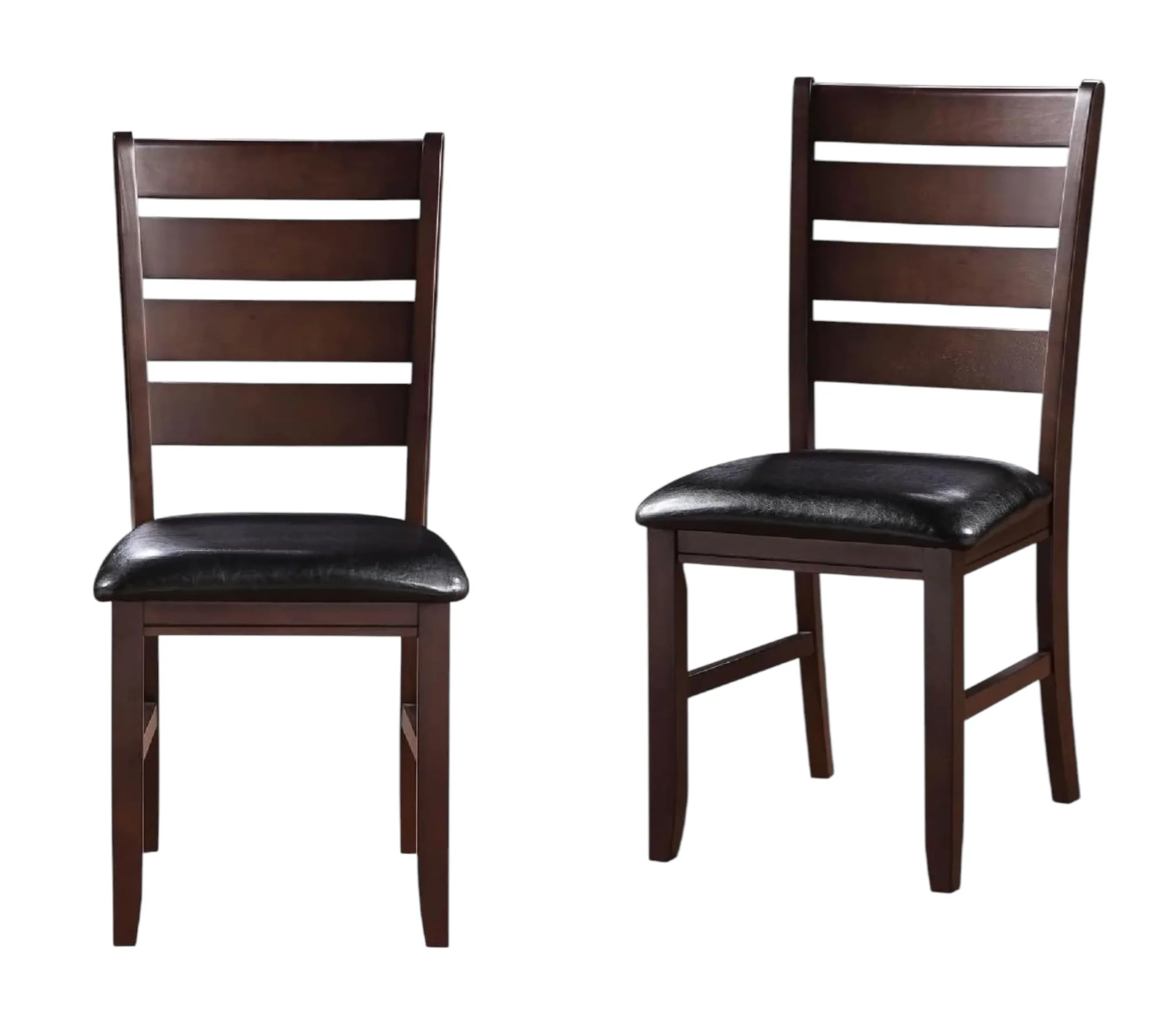 Set of Two Black And Brown Faux Leather Wood Slat Back Dining Side Chairs By Homeroots - Image 2