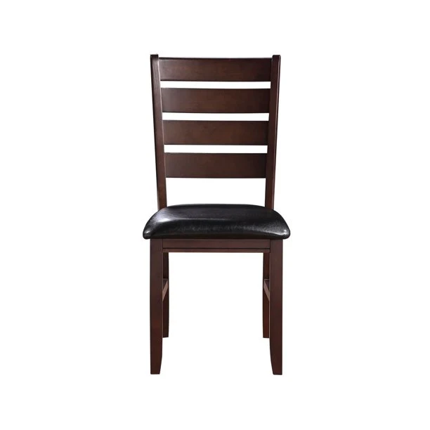 Set of Two Black And Brown Faux Leather Wood Slat Back Dining Side Chairs By Homeroots - Image 4