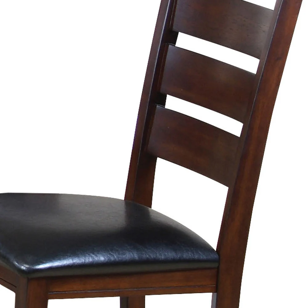 Set of Two Black And Brown Faux Leather Wood Slat Back Dining Side Chairs By Homeroots - Image 5