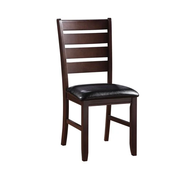 Set of Two Black And Brown Faux Leather Wood Slat Back Dining Side Chairs By Homeroots - Image 7