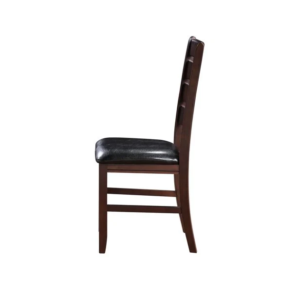 Set of Two Black And Brown Faux Leather Wood Slat Back Dining Side Chairs By Homeroots - Image 8