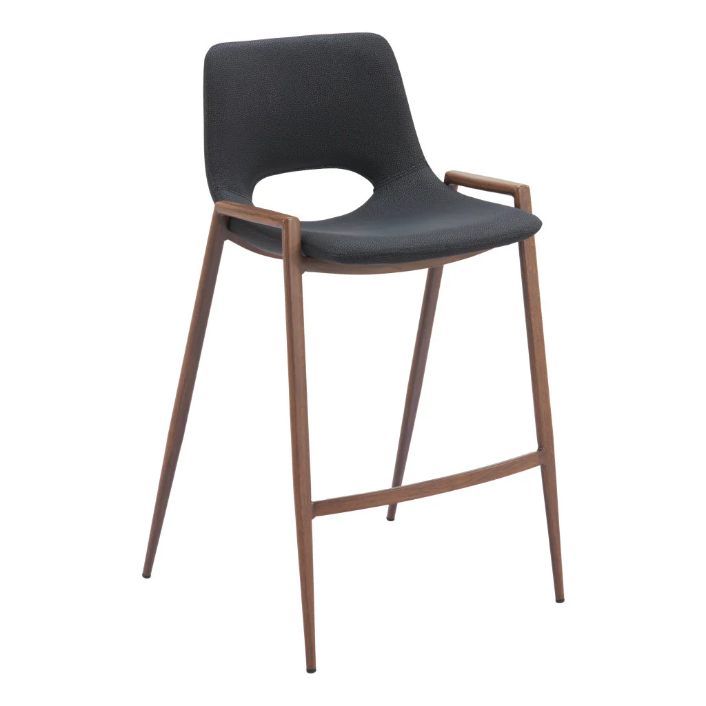 Set of Two Black And Brown Steel Low Back Counter Height Bar Chairs By Homeroots - Image 2
