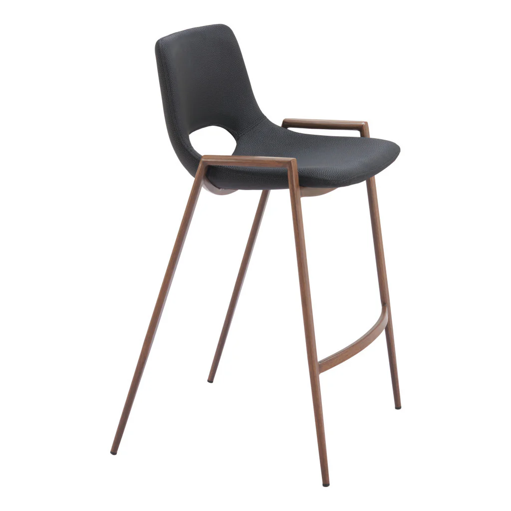 Set of Two Black And Brown Steel Low Back Counter Height Bar Chairs By Homeroots - Image 4