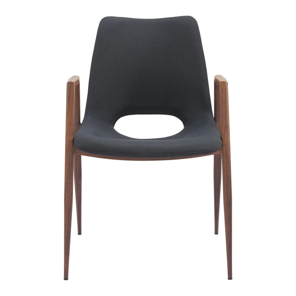 Set of Two Black And Brown Upholstered Faux Leather Open Back Dining Arm Chairs By Homeroots - Image 2