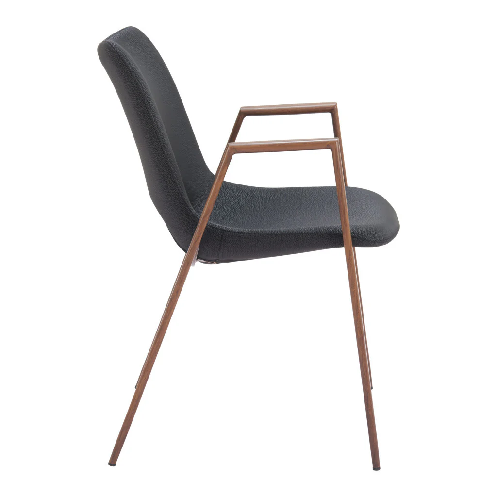 Set of Two Black And Brown Upholstered Faux Leather Open Back Dining Arm Chairs By Homeroots - Image 3