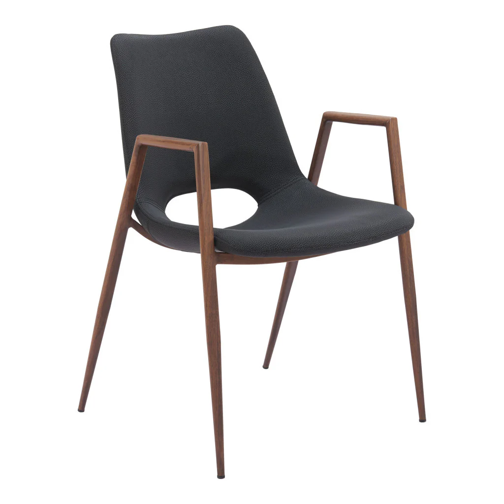 Set of Two Black And Brown Upholstered Faux Leather Open Back Dining Arm Chairs By Homeroots - Image 5