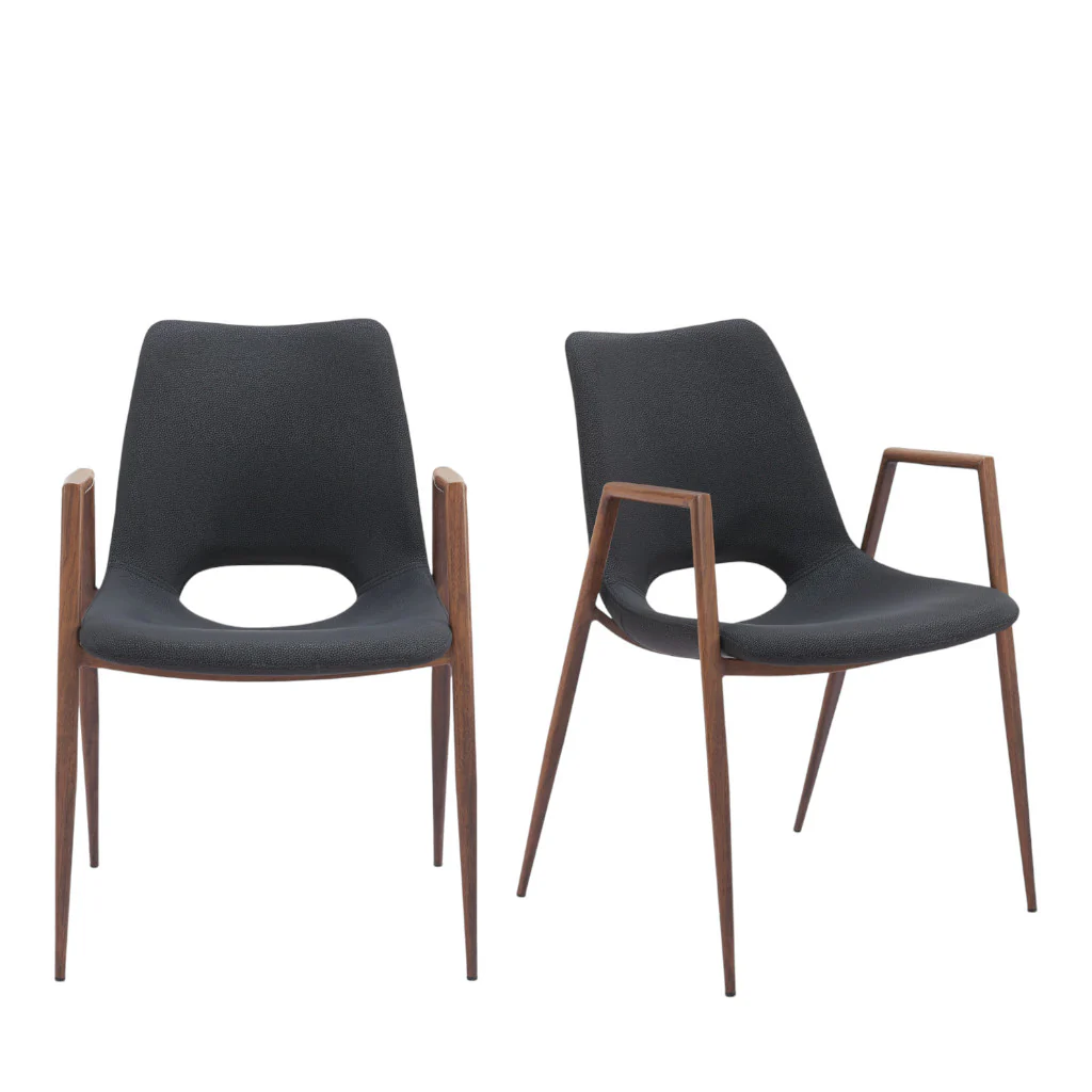 Set of Two Black And Brown Upholstered Faux Leather Open Back Dining Arm Chairs By Homeroots - Image 6