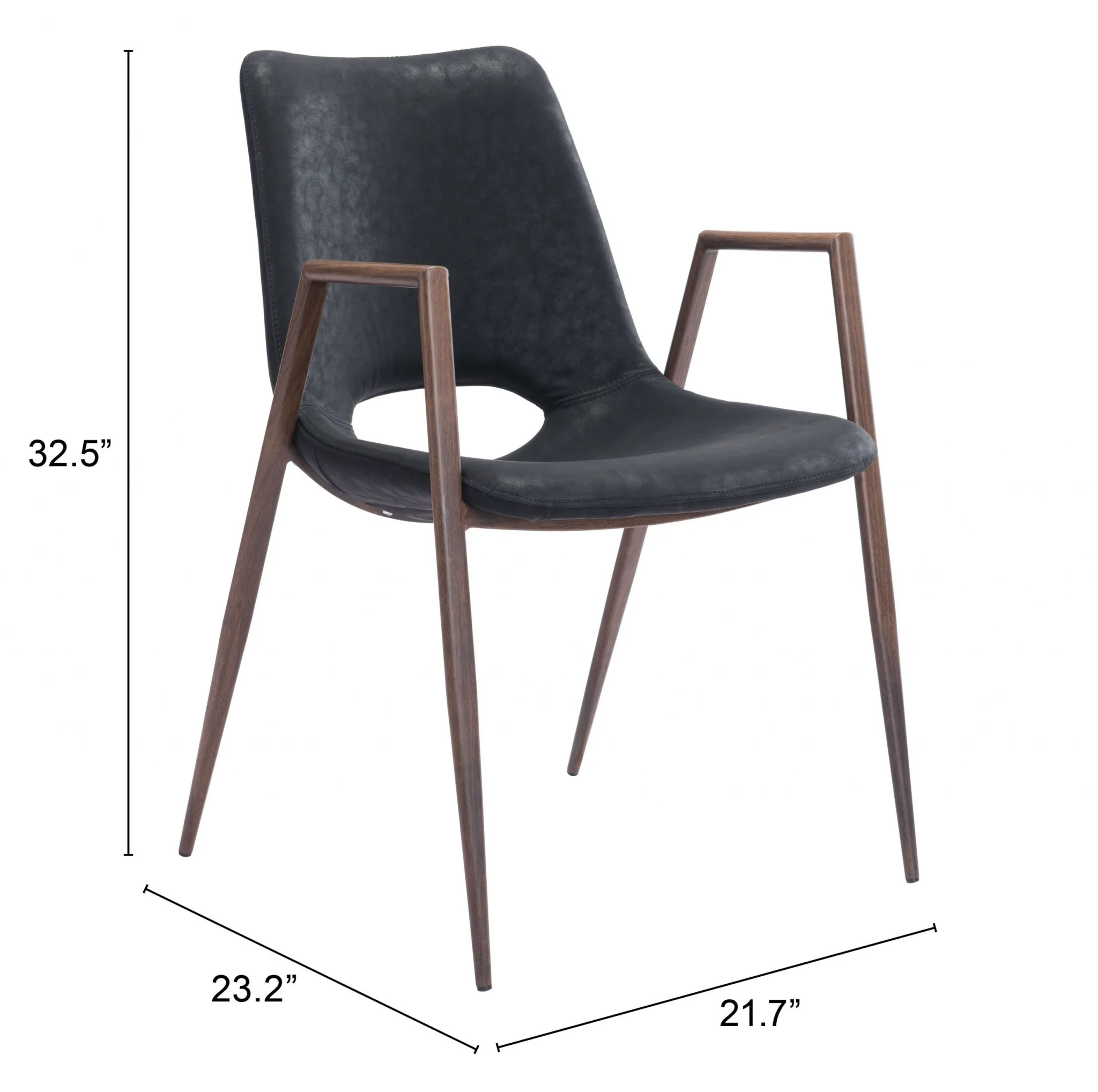 Set of Two Black And Brown Upholstered Faux Leather Open Back Dining Arm Chairs By Homeroots - Image 7